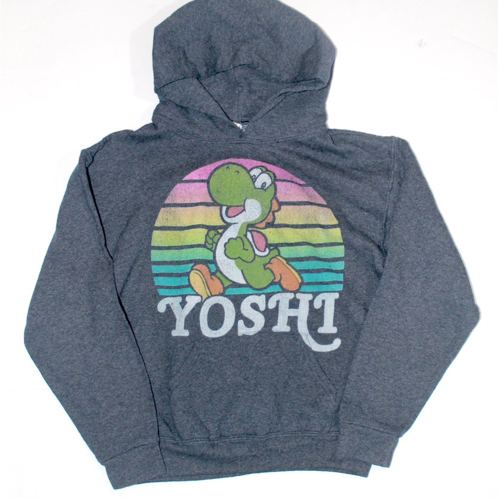 Yoshi Kids' Charcoal Hoodie Sweatshirt with Rainbow Graphic